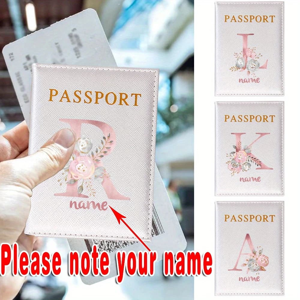 Custom Floral A-Z Name Passport Holder Anti-Loss Travel Boarding Pass Luggage Accessory Gift