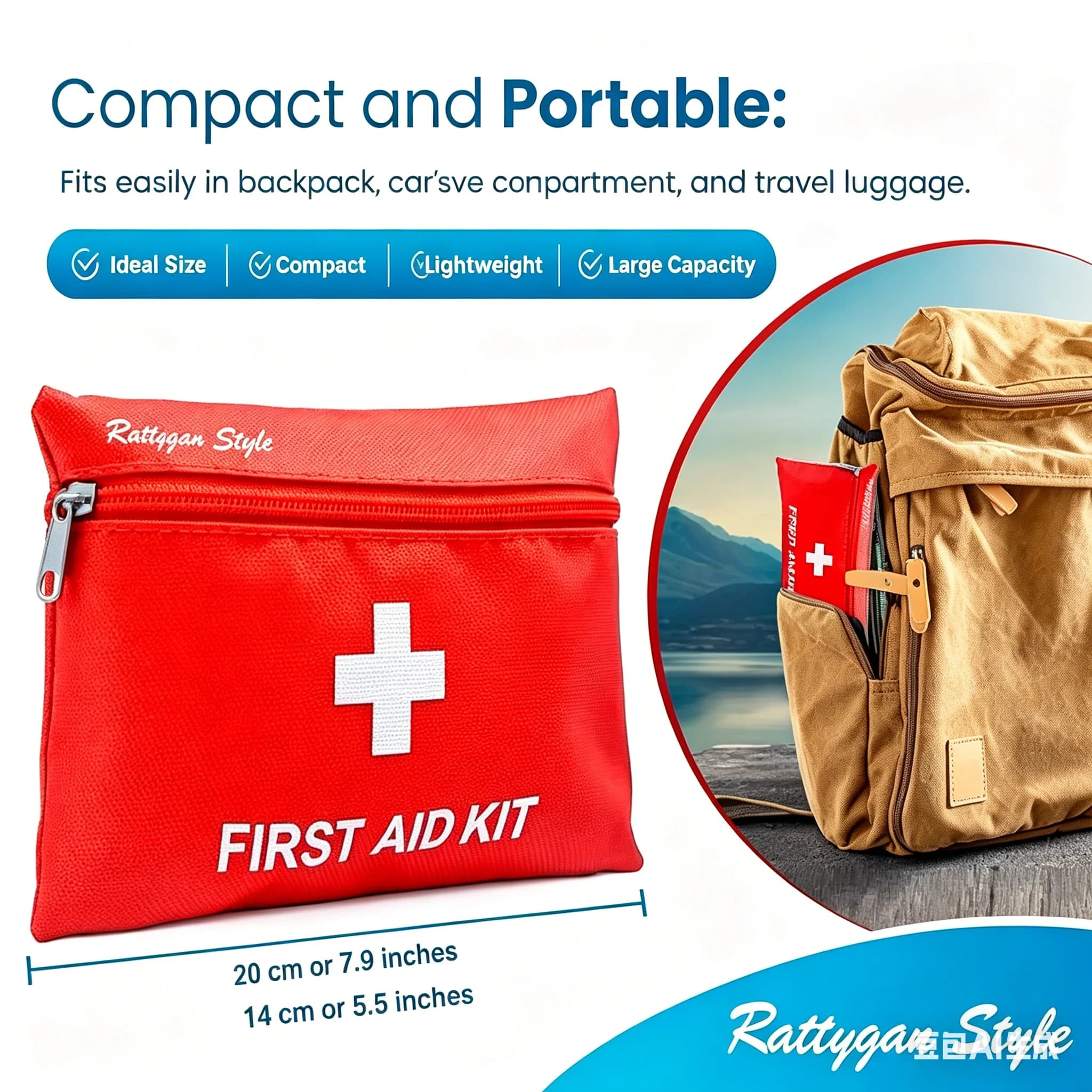 Kit di pronto soccorso di emergenza da viaggio in stile Rattygan - 95 pezzi