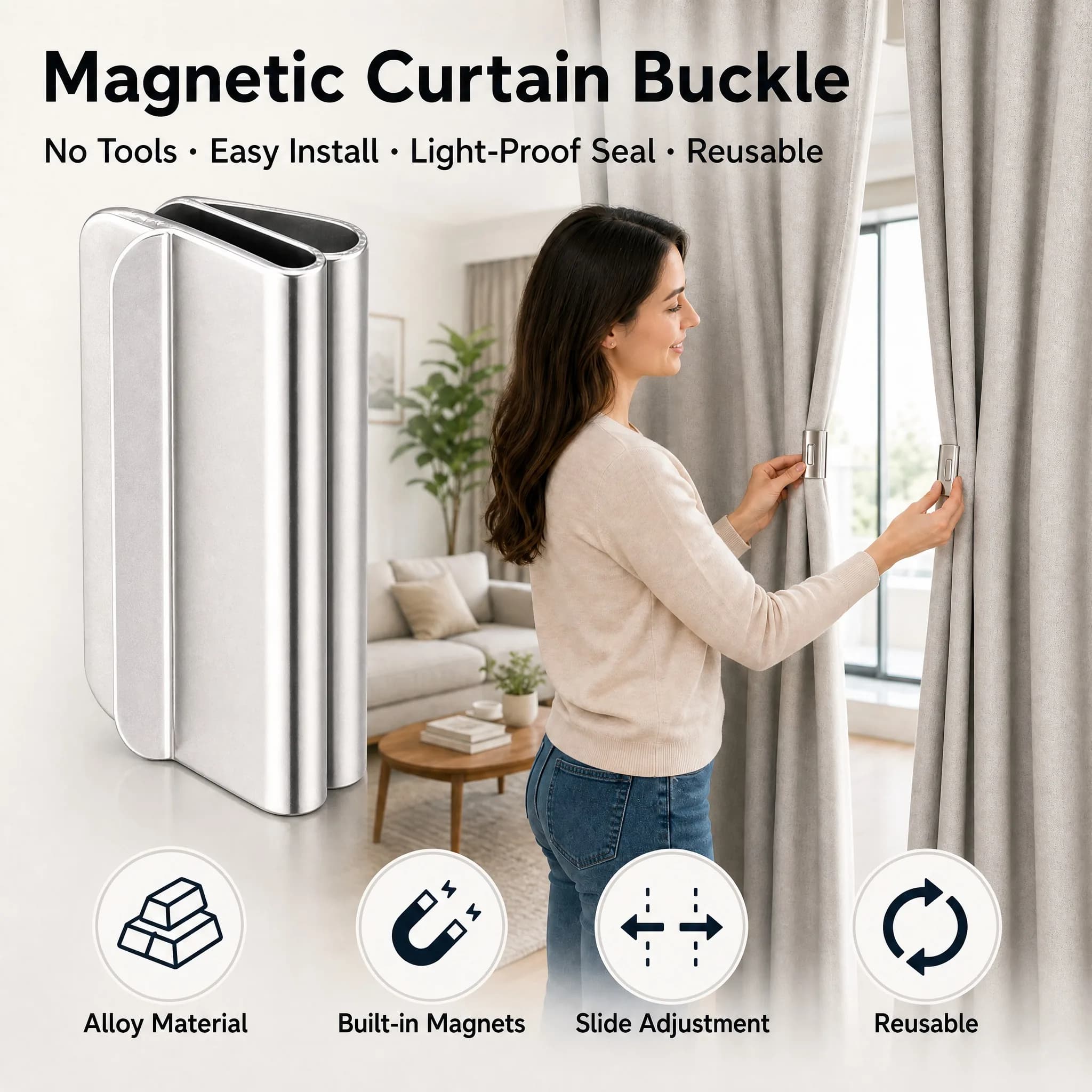 Simple Magnetic Curtain Blackout Buckle Curtain Closing Fixed Buckle Nail-Free Anti-Light Leakage Curtain Blackout Accessories