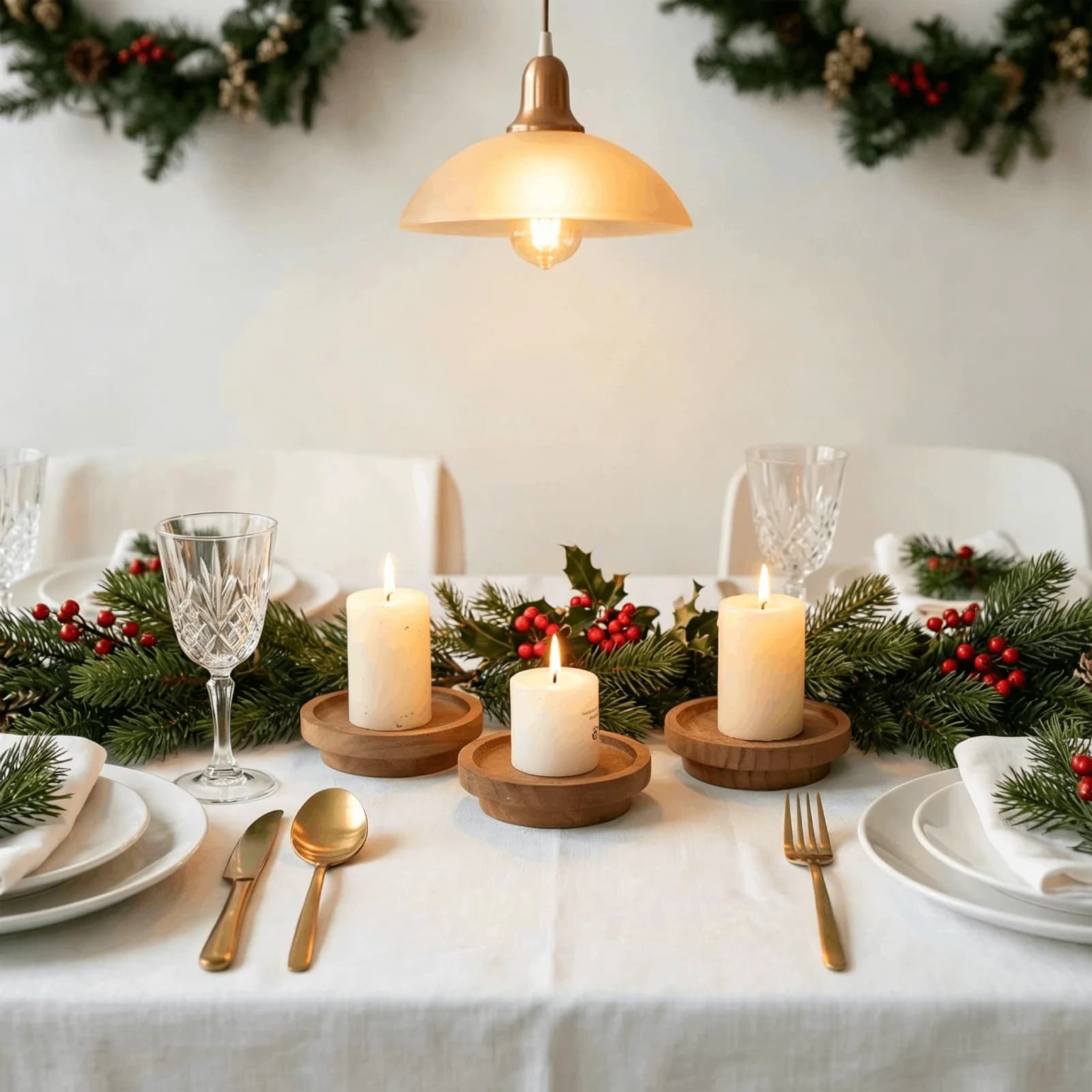 Wooden Round Serving Tray Candle Holder Centerpiece Decorative Tray For Home Living Room Christmas Decoration Plate