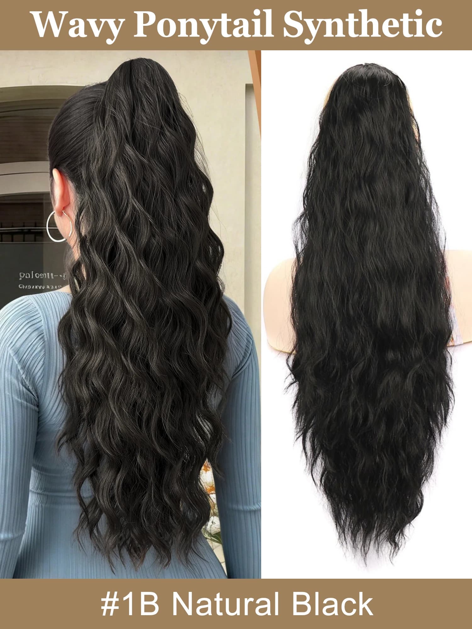 Drawstring Ponytail Hair Extension Long Water Wave High Wavy Synthetic Soft Lightweight Easy Install Clip in Ponytails