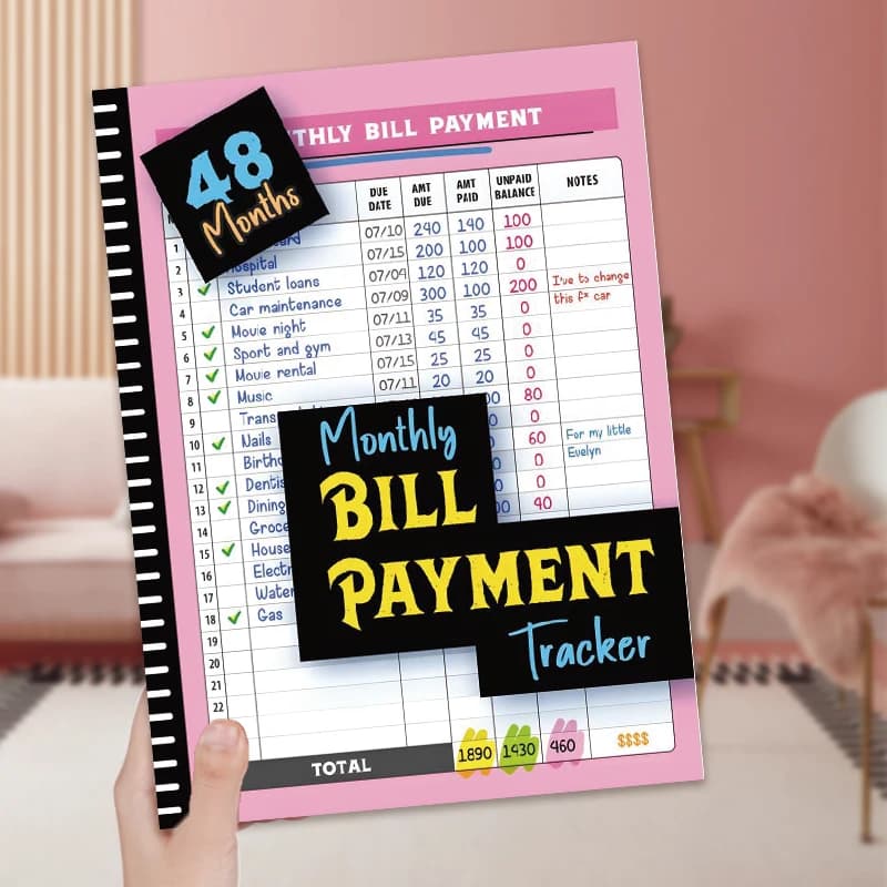 1 Pezzo Agenda Organizer per Pagamenti a 48 Mesi, Taccuino Rilegato con Copertina Rigida per il Monitoraggio delle Spese Mensili, Planner Finanziario Domestico Rosa per la Gestione del Budget e delle Debbi
