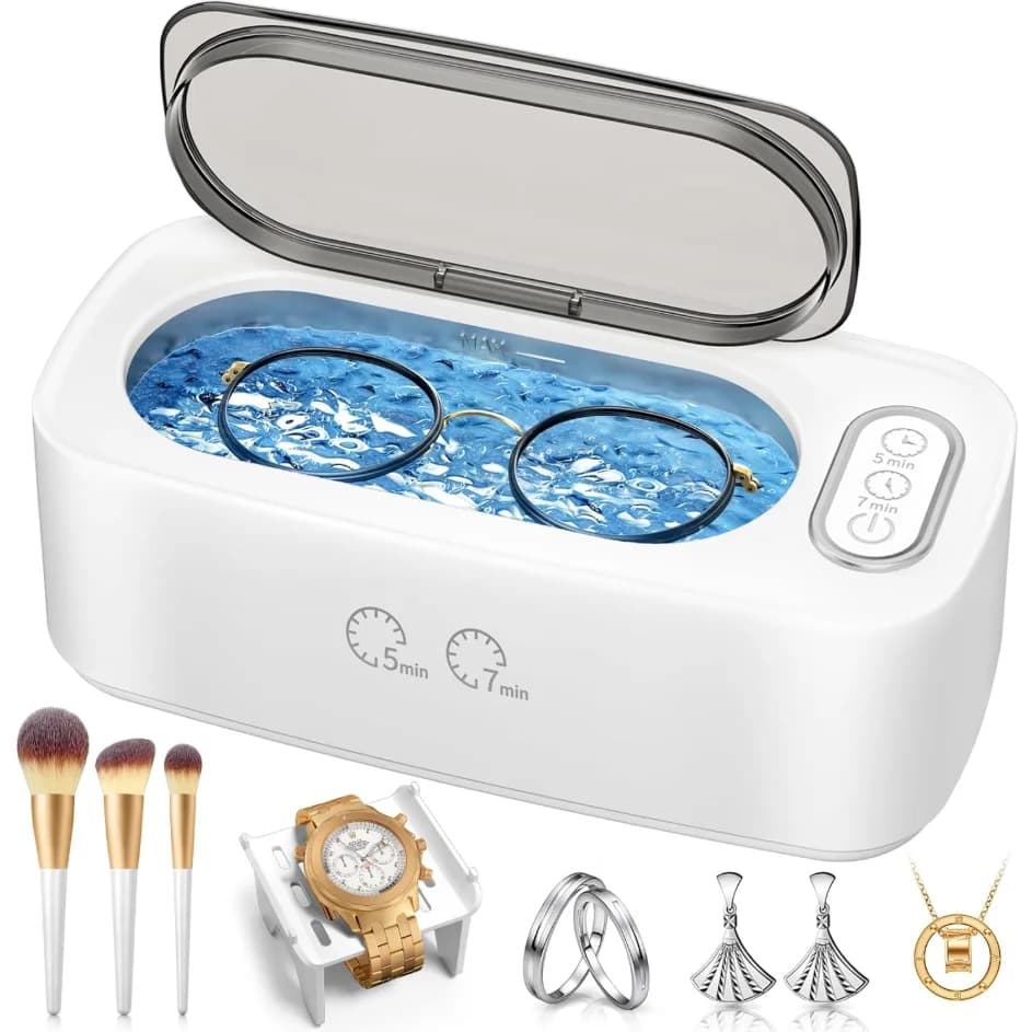 Ultrasonic Cleaner Machine 45000Hz Household Cleaning Device for Eyeglasses Jewelry Watch Denture Makeup Brush Portable Ultrasonic Eyewear Cleaner with 5/7 Mins Timing