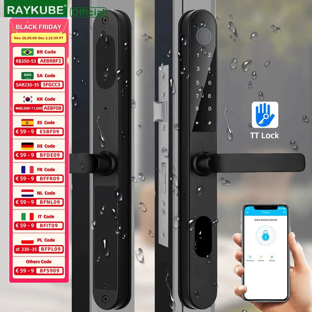 RAYKUBE DQ09 IP68 serratura per porta Bluetooth impermeabile serrature per porte in alluminio con blocco TT APP Password per impronte digitali sblocco chiave per scheda IC