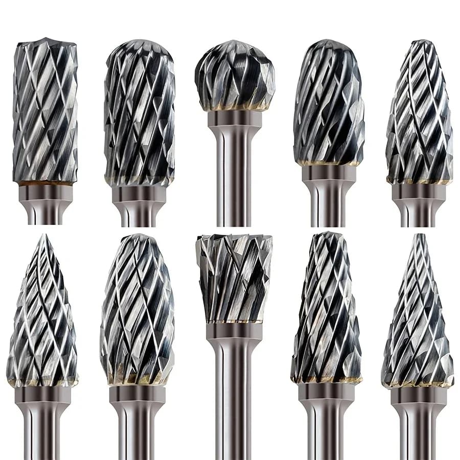 10pcs Tungsten Carbide Grinding Bit Set for Precision Deburring & Polishing - Dual-Cut, Rotary Tool Compatible