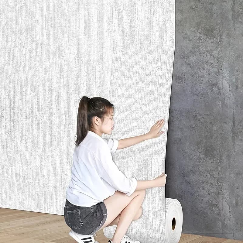50 cm x 10 m lino 3D schiuma autoadesiva PVC tinta unita addensato impermeabile sfondo muro ristrutturazione carta da parati adesivi murali