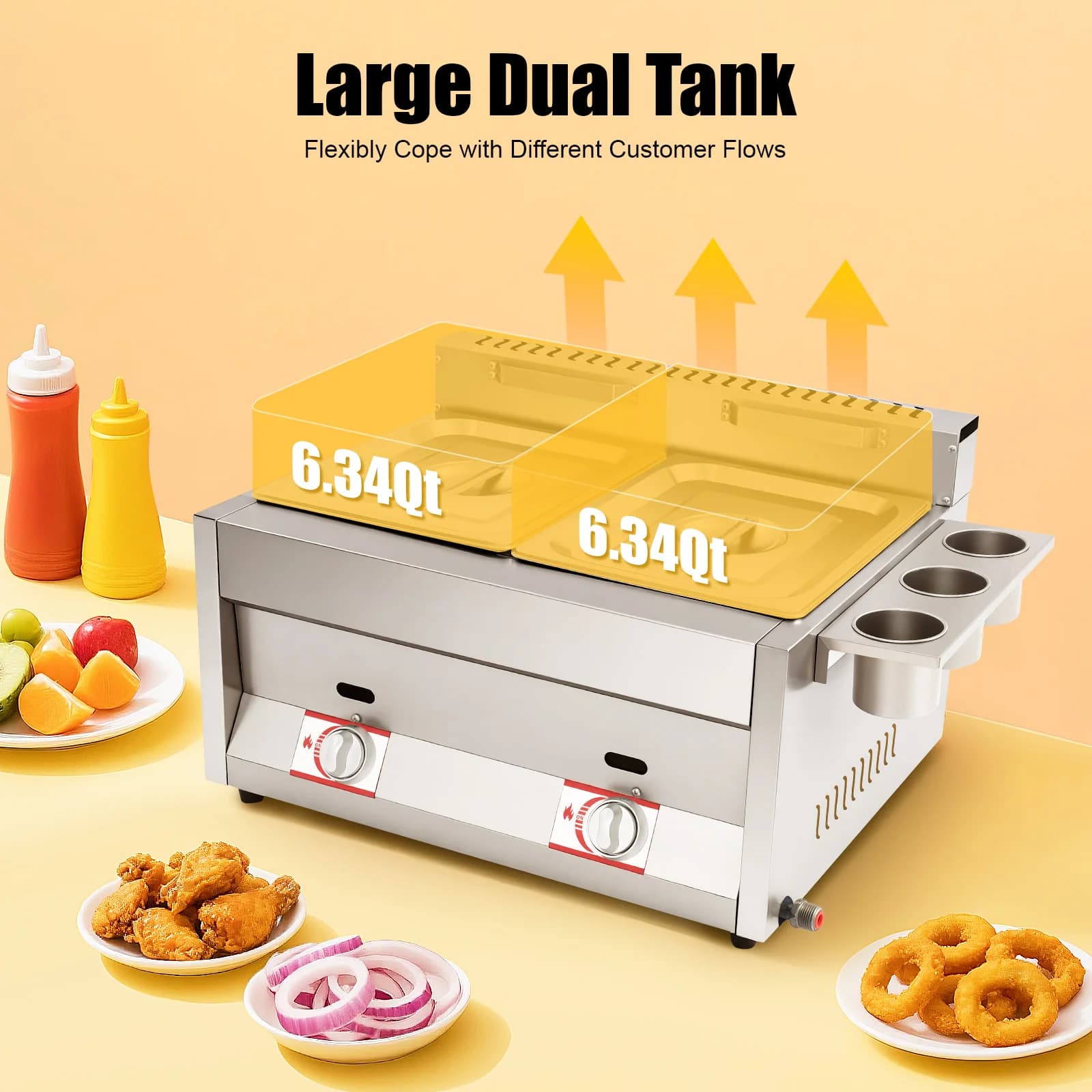 Friggitrice a gas, friggitrice a gas commerciale 6L x 2 doppio serbatoio, doppio bruciatore con controllo indipendente della temperatura 50-380 ° C, Natale