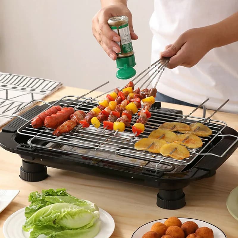 Griglia senza fumo per uso domestico Piastra elettrica multifunzione da 2000 W Teglia per barbecue per interni con controllo della temperatura