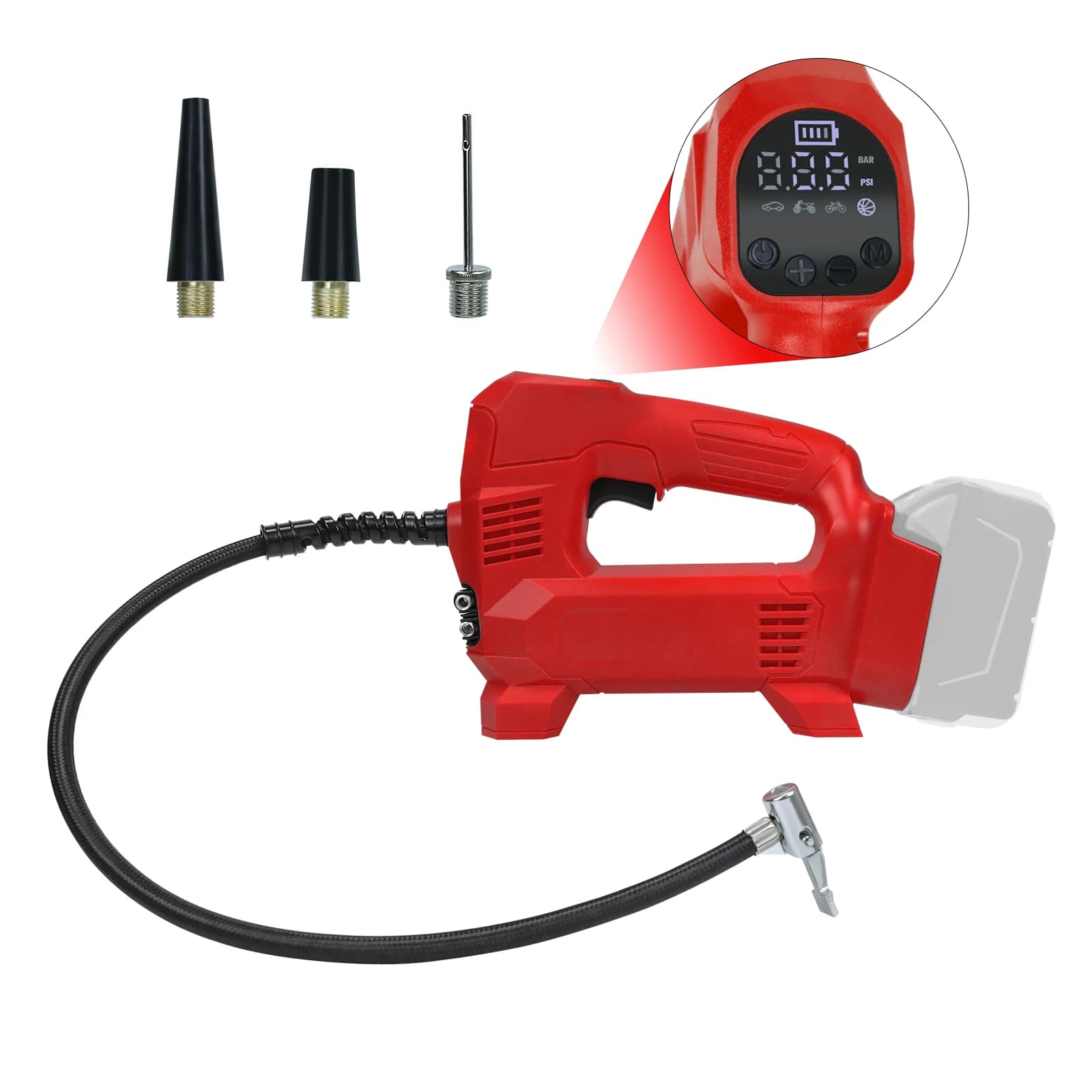 Compressore d'aria per gonfiaggio pneumatici senza fili 150PSI per pompa d'aria portatile a batteria Milwauke 18V con manometro digitale (senza batteria)