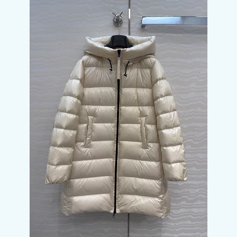 Autunno Inverno Nuovo stile Cappuccio con cerniera Un pendolo Piumino stile lungo Donna bianco Moda Mantieni caldo Piumino