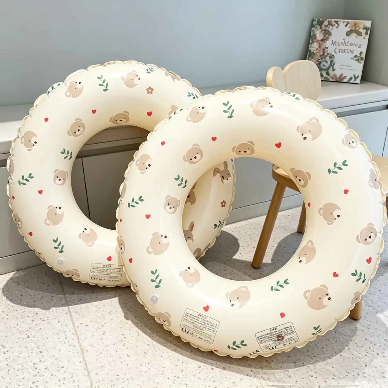 1PC Inflatable Swim Ring Animal Print Pool Floats Tube Cream PVC Swimming Ring for Beach Pool Summer Water Fun