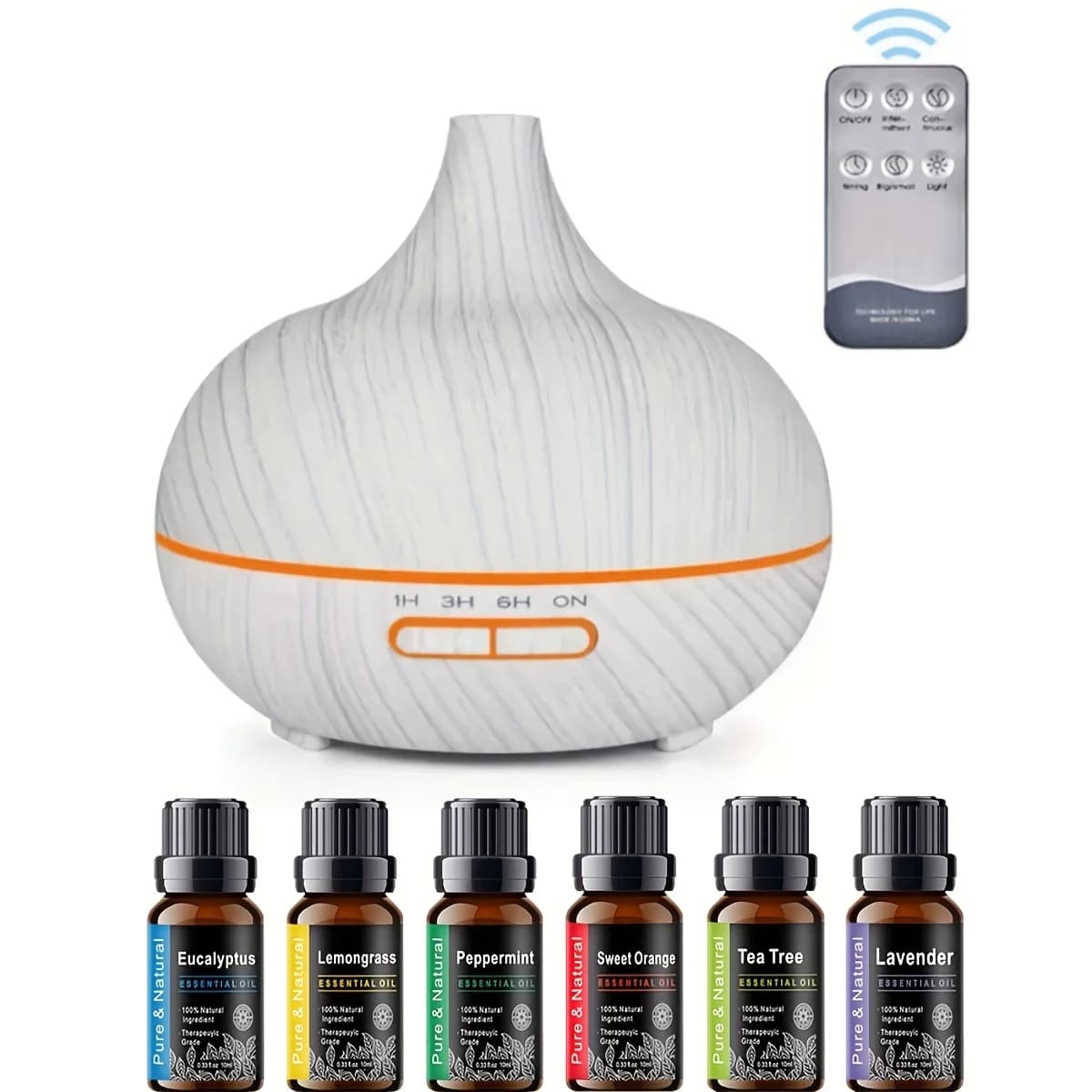 Con 6 oli essenziali Set 550ml umidificatore ad ultrasuoni telecomando diffusore per aromaterapia con venature del legno scuro, luce a LED a 7 colori