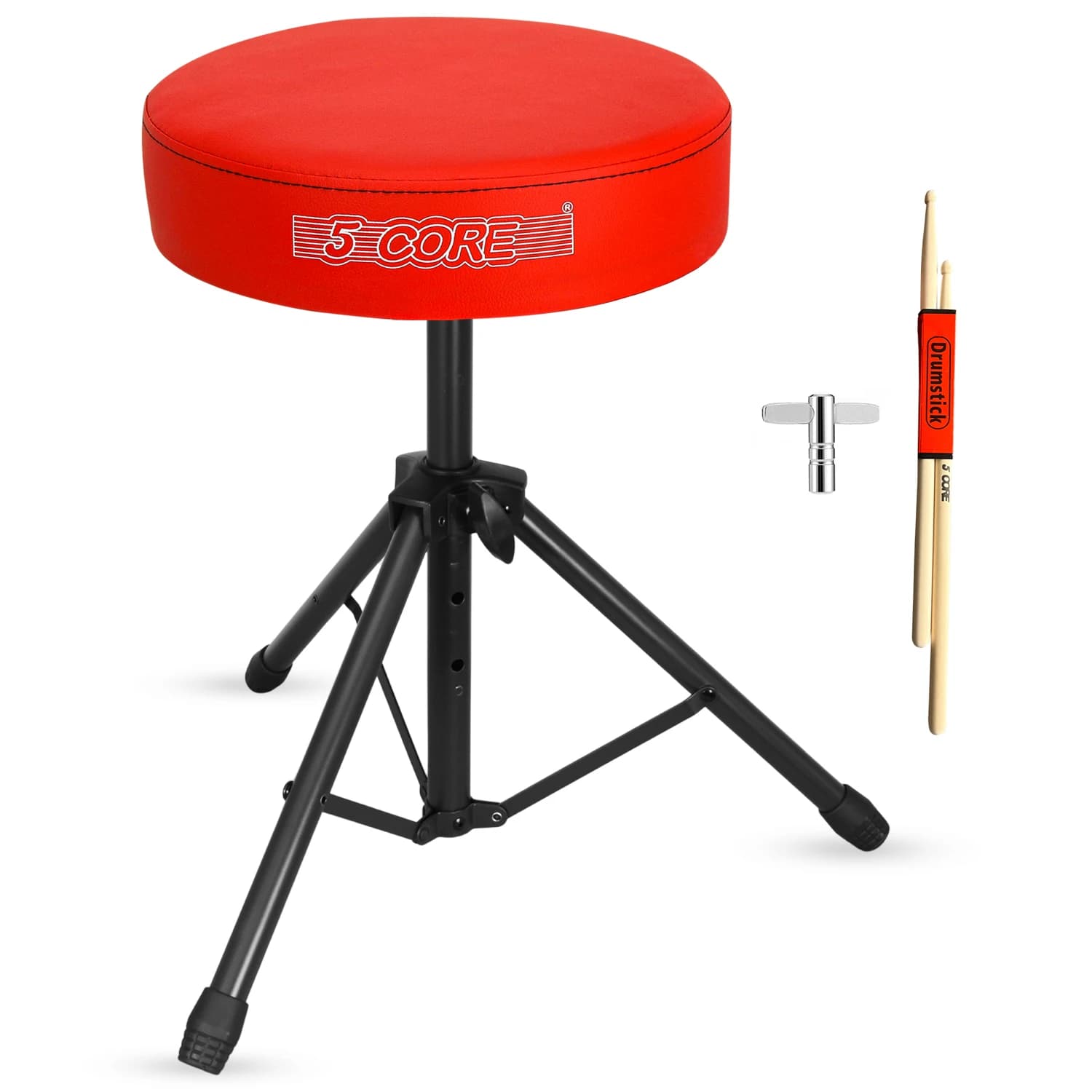 5 Core Drum Throne 3" Thick Padded Memory Foam Comfortable Drummer Stool 330Lb Capacity Adjustable DS 01 RED