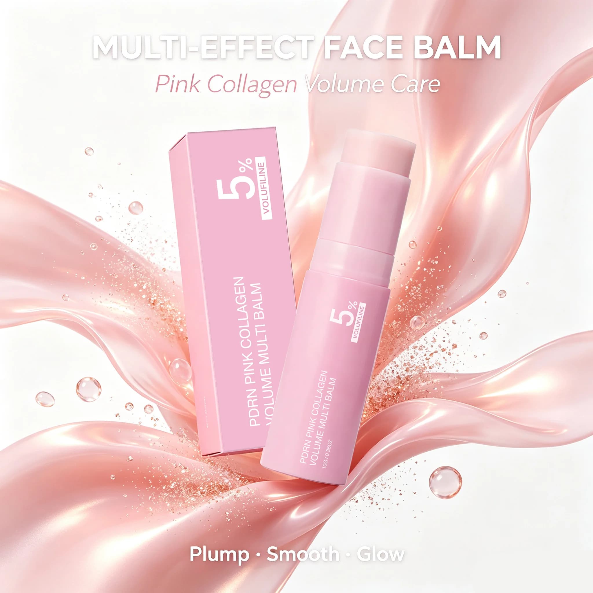 PDRN Pink Collagen Volume Multi Balm Stick Hydrating Wrinkle Balm Collagen Plumping Firming Stick for Under Eyes Neck Forehead Smile Lines Lips