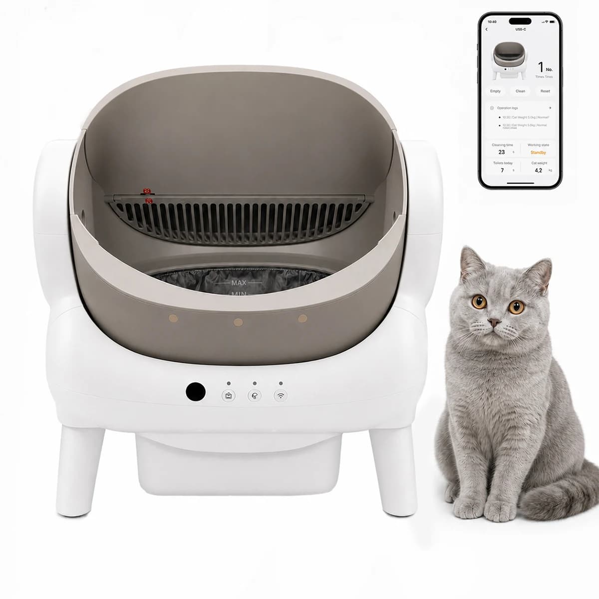 Cumrige Smart Self Cleaning Cat Litter Box Rotary Sifting Automatic Cat Toilet WiFi App Control Anti-Pinch Safety Sensor Multi-Cat Recognition Odor Isolation Kitty Litter Box