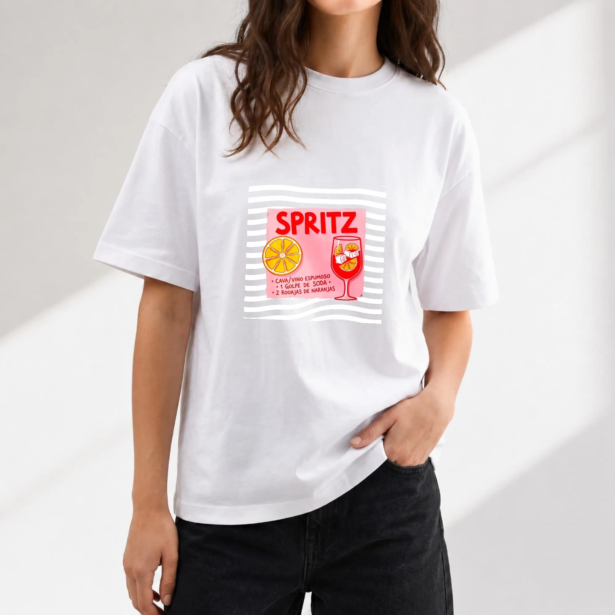 Casual Graphic, Women's T-Shirt, Spritz Cocktail Print, Summer Wear