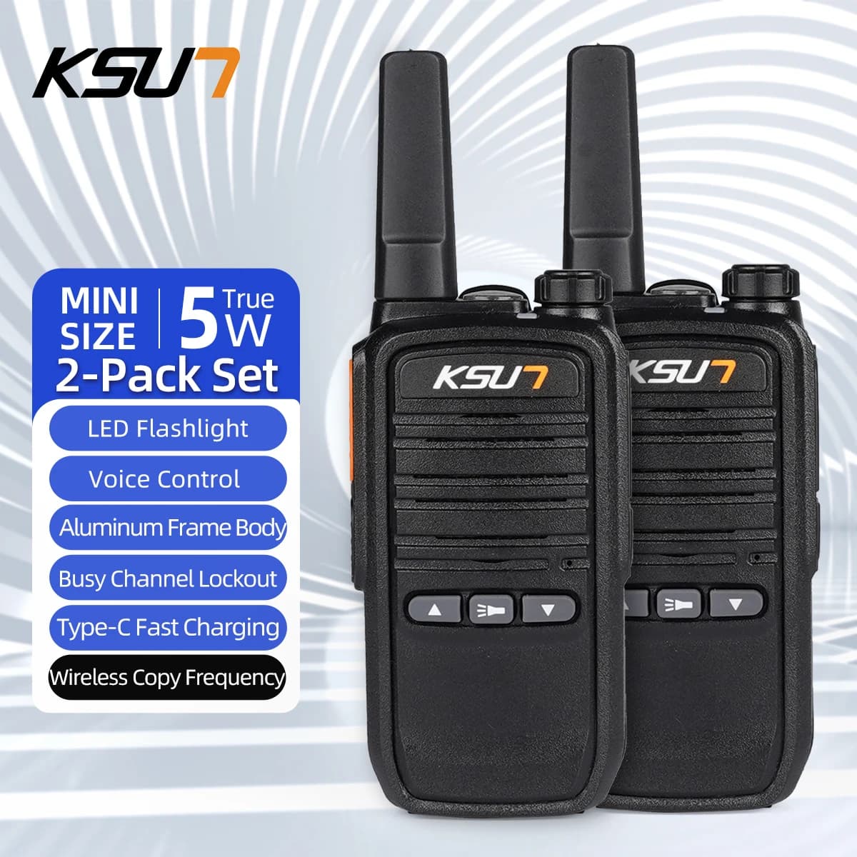 2PCS Mini Walkie Talkie con Funzione di Accoppiamento UHF a un Tocco, Ricarica Rapida Type-C, Super Luminoso con Torcia LED e Radio