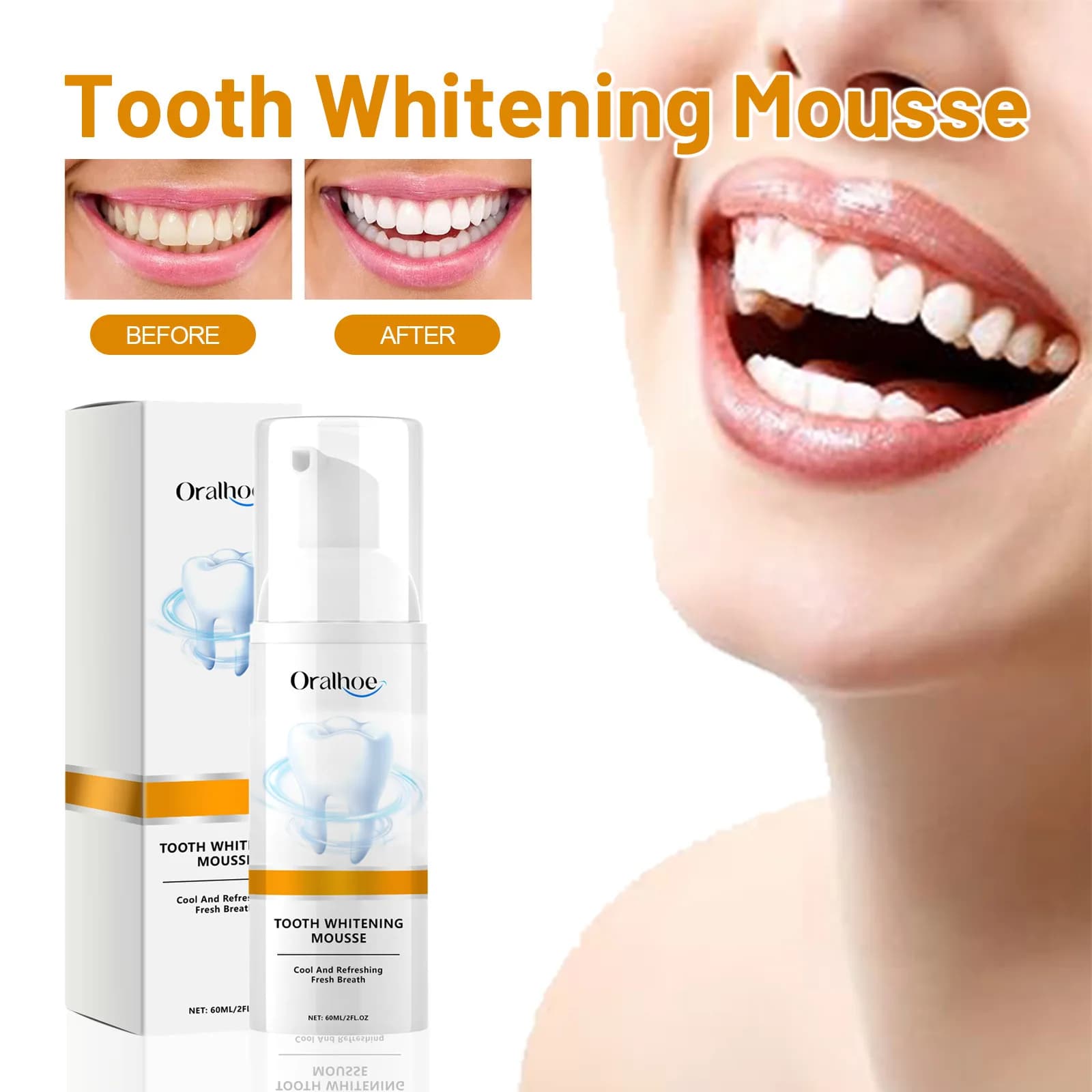 Oralhoe 60ml Tooth Whitening Mousse Skin Repair Cute Oral Hygiene Clean Plate Macchie Fresh Alito Candle Yellow Tooth Mousse