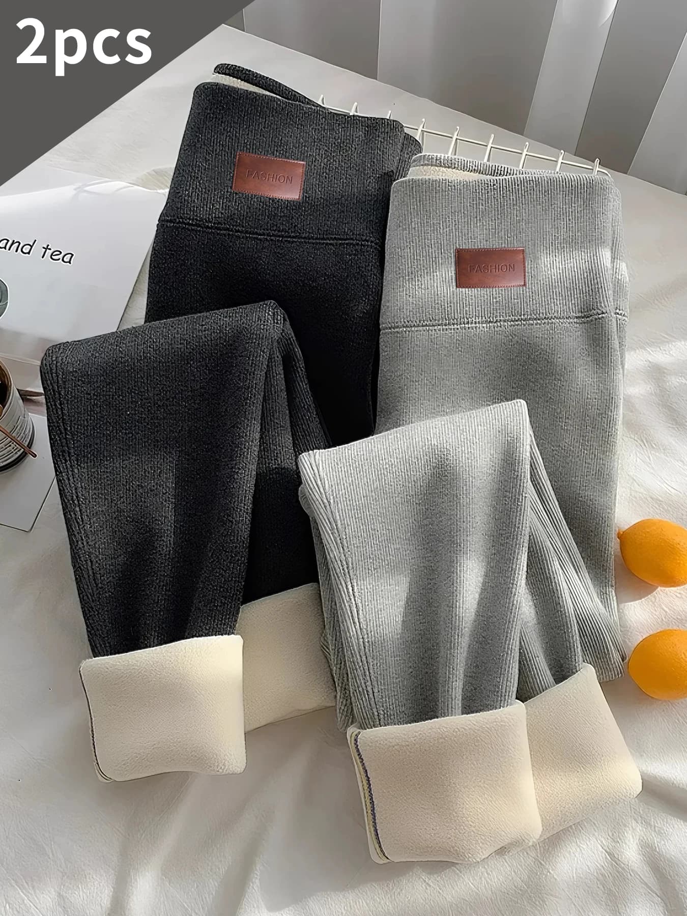 Leggings da donna foderati in pile a vita alta 2 pezzi caldi, sollevamento fianchi, perdita di peso, fitness autunnale e invernale e abbigliamento casual