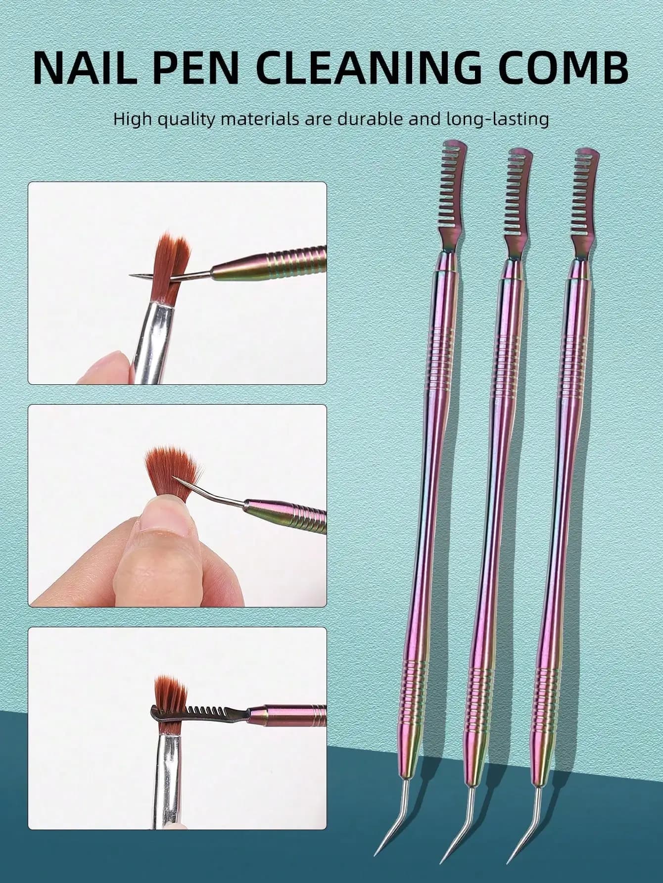 Pettine per pulizia penna per unghie multifunzionale Detergente per spazzole per unghie in acciaio inossidabile e strumento per toelettatura Accessorio per manicure durevole