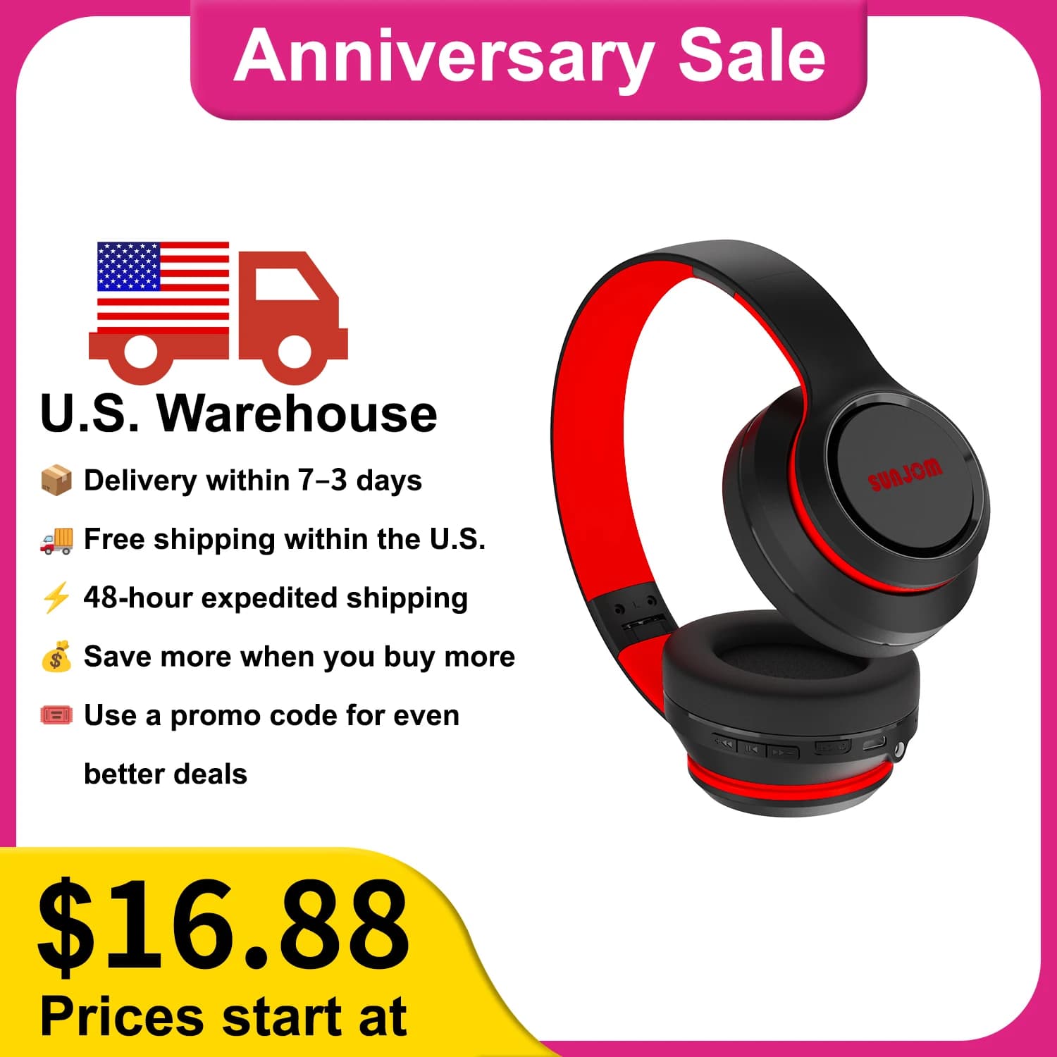 Wireless SUNJOM BlT5.3, Bluetooth Headphones for Sport and Gaming, Calls No Interruptions for iPhone, Minimalist Design