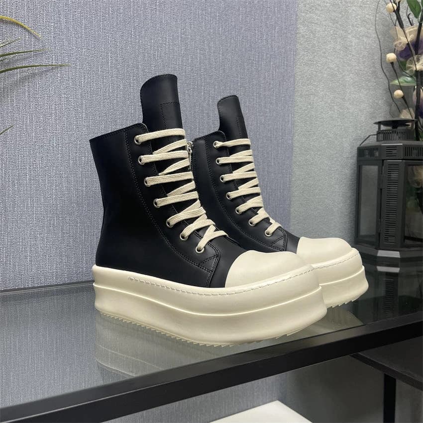 Luxury Style Genuine Leather High Ankle Boots For Men Thick Sole Zipper Height Increase Lace Up Warm Winter Casual Daily Walking Footwear