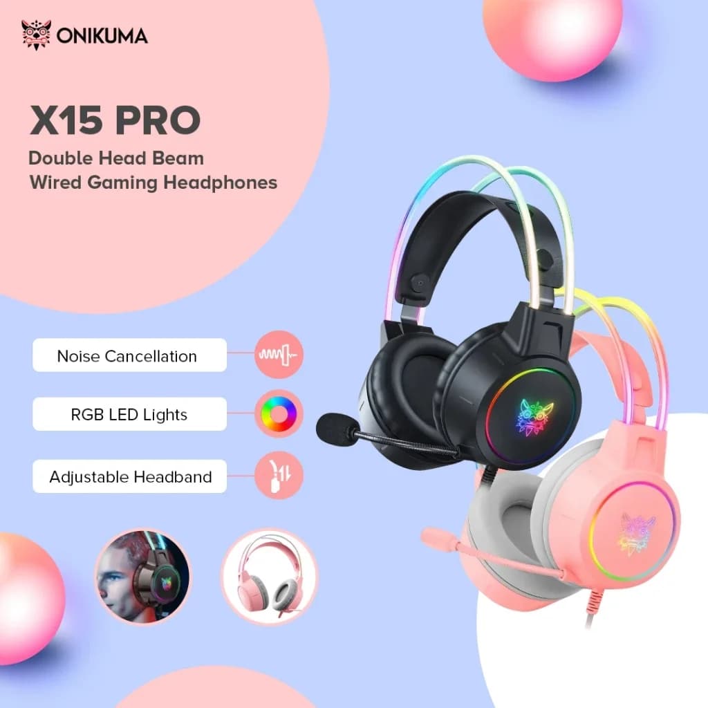 Onikuma X15 Pro Wired Game Headphones with Microphone RGB Gaming Headphones with Noise Cancellation for Laptop