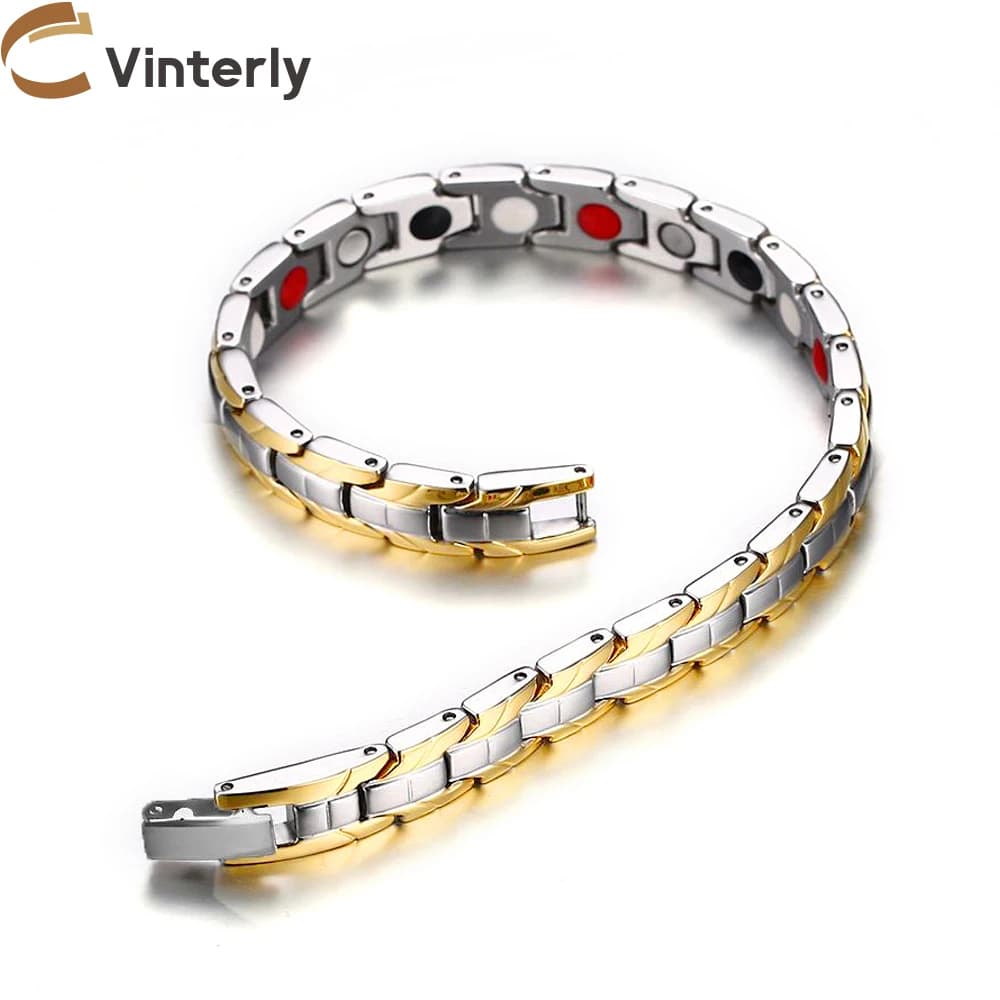 Bracciale magnetico Vinterly Bracciale con maglie a catena di energia sanitaria Bracciale con magnete color oro Benefici Gioielli per artrite per terapia magnetica da 7 mm