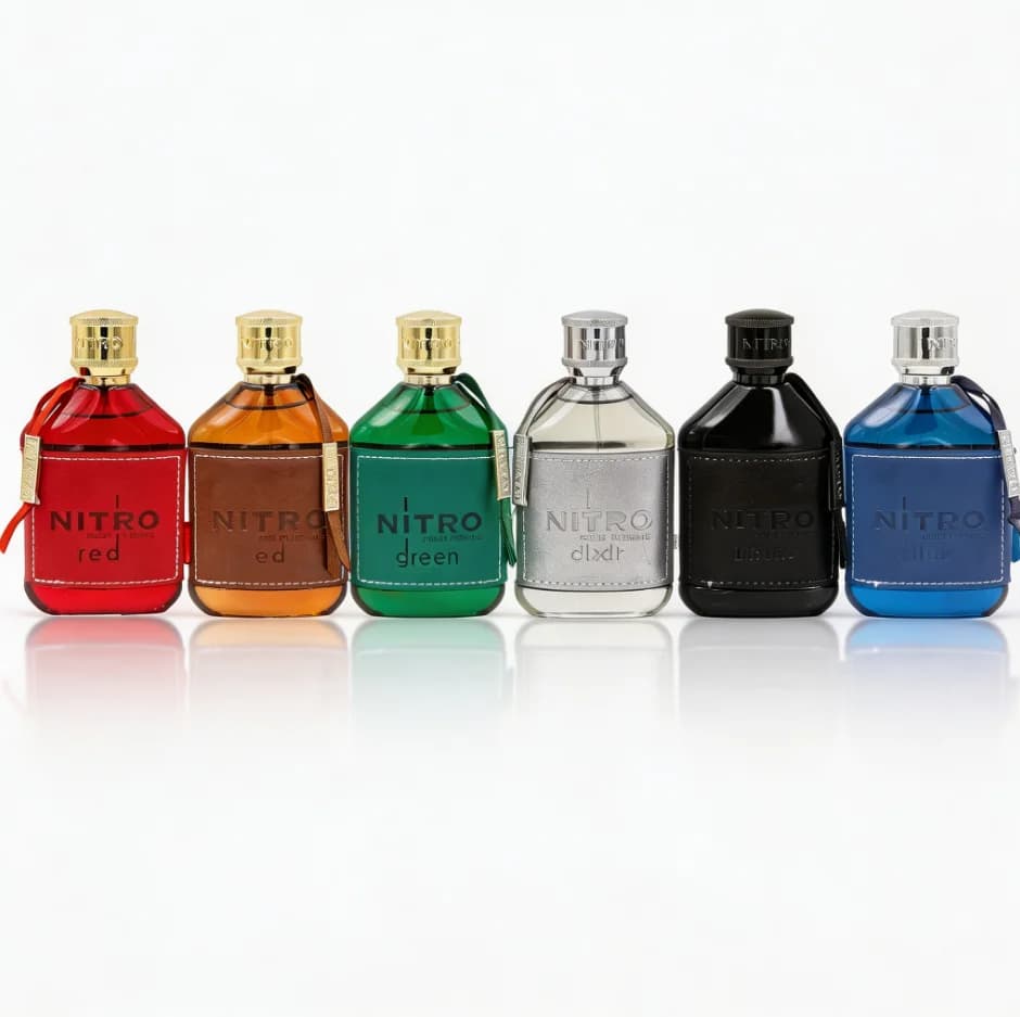 Nitro Signature Collection 6-Piece Eau de Parfum Set for Men – Red, Brown, Green, White, Black and Blue Editions, Long Lasting Luxury Fragrance Gift Set Featuring Fresh, Woody, Spicy and Aquatic Scents, Premium Men's Cologne Collection for Daily Wear.