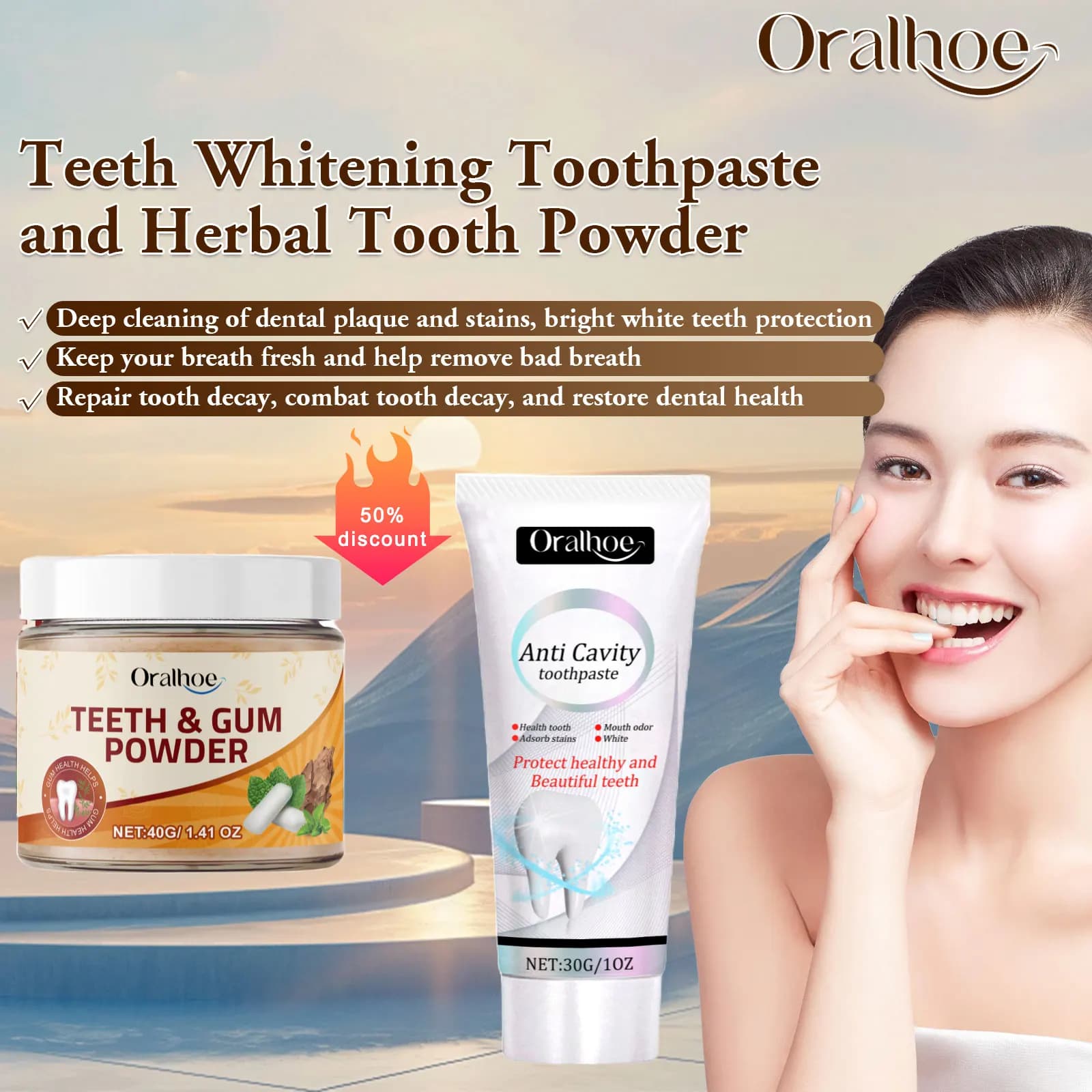 Oralhoe Dentifricio Anti Cavities Whitening Tooths in Powder Repairing Caries Relieve Parodontitis Alito Fresco Dentifricio Orale Anti Yellow