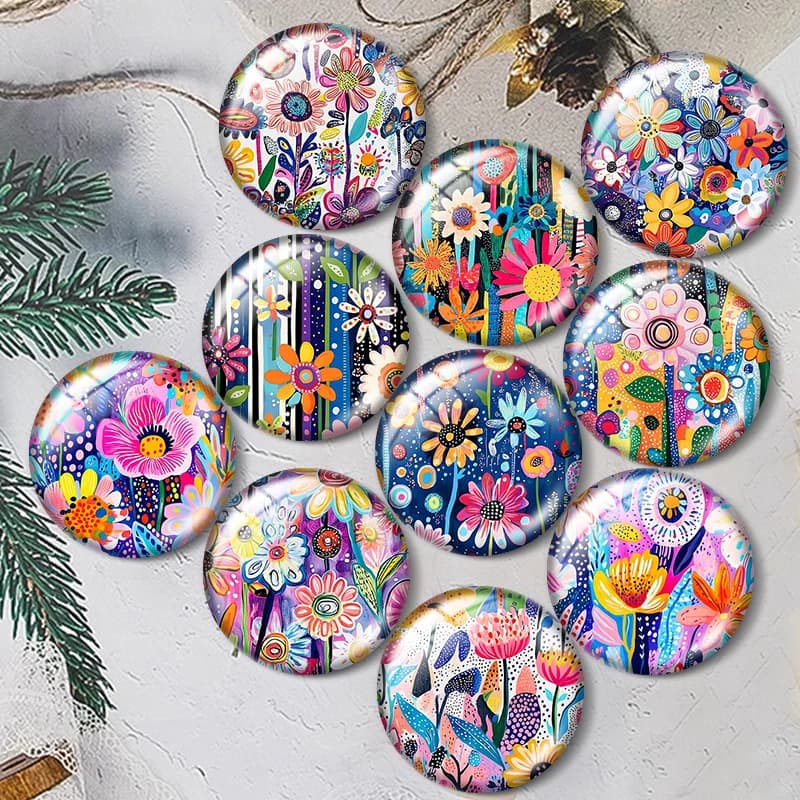 Cabochon in vetro floreale fantasia da 12/18/20/25mm per bracciali, ciondoli, anelli, orecchini e componenti per la creazione di gioielli