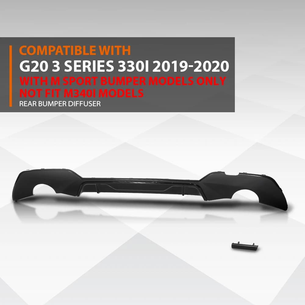 Diffusore Posteriore Crossdesign Compatibile con BMW Serie 3 G20 2019-2020 Stile M Nero Lucido in PP Resistente e Robusto