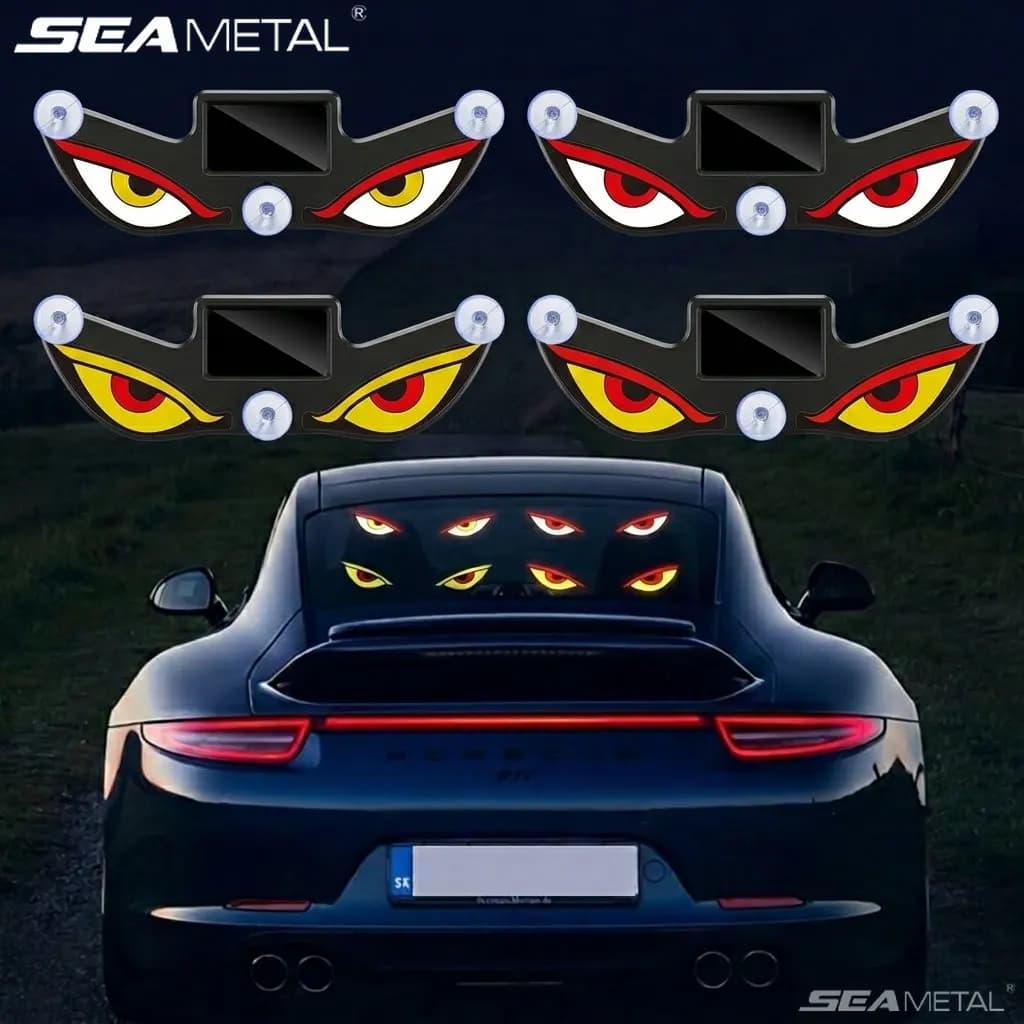 SEAMETAL Luce di avvertimento solare per auto, lampada stroboscopica anti-collisione, luce a LED per auto con ricarica USB wireless, effetto occhio del diavolo