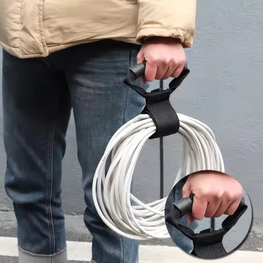 3 portable black bearing straps, adjustable extension, suitable for hoses for swimming pool, garden hoses, cable storage