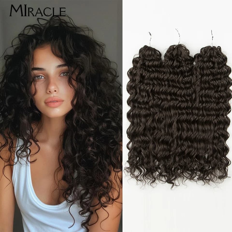 MIRACLE Riccioli Estensioni dei capelli 20 pollici Ricci Crochet Trecce di capelli Gancio Capelli finti sintetici Onda d'acqua Intrecciare i capelli per le donne