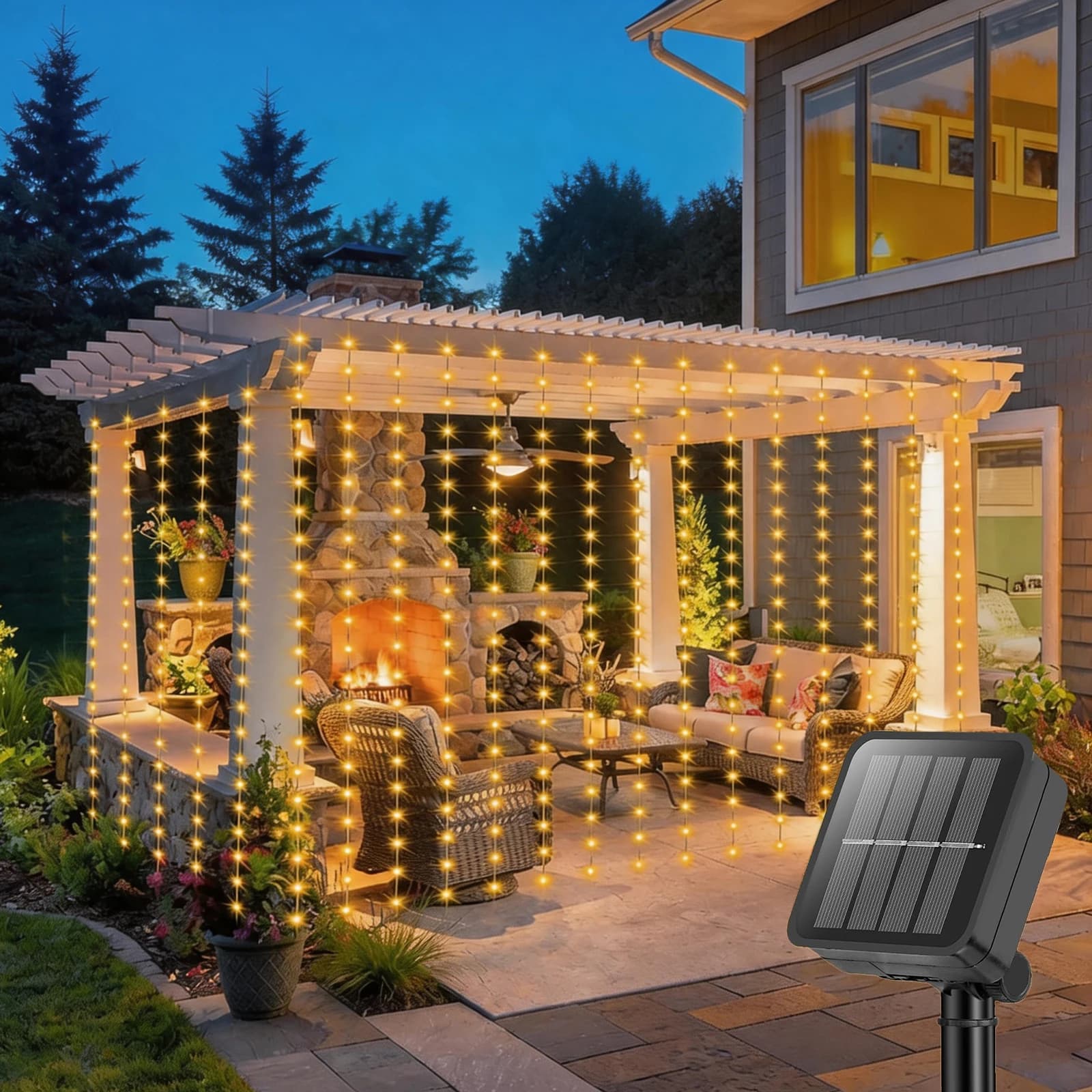 Luci Solari a Tenda, 300/200/100 LED, 8 Modalità, Luci Fatate a Stringa, Luci da Interno IPX4 per Natale, Matrimoni, Decorazioni per la Camera da Letto