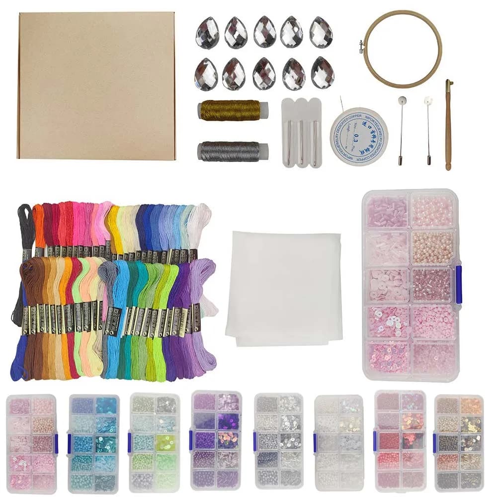 1 set kit di strumenti per ricamo che cammina filo da ricamo filo combinazione fai da te paillettes perline materiale artigianale pacchetto accessori per cucire
