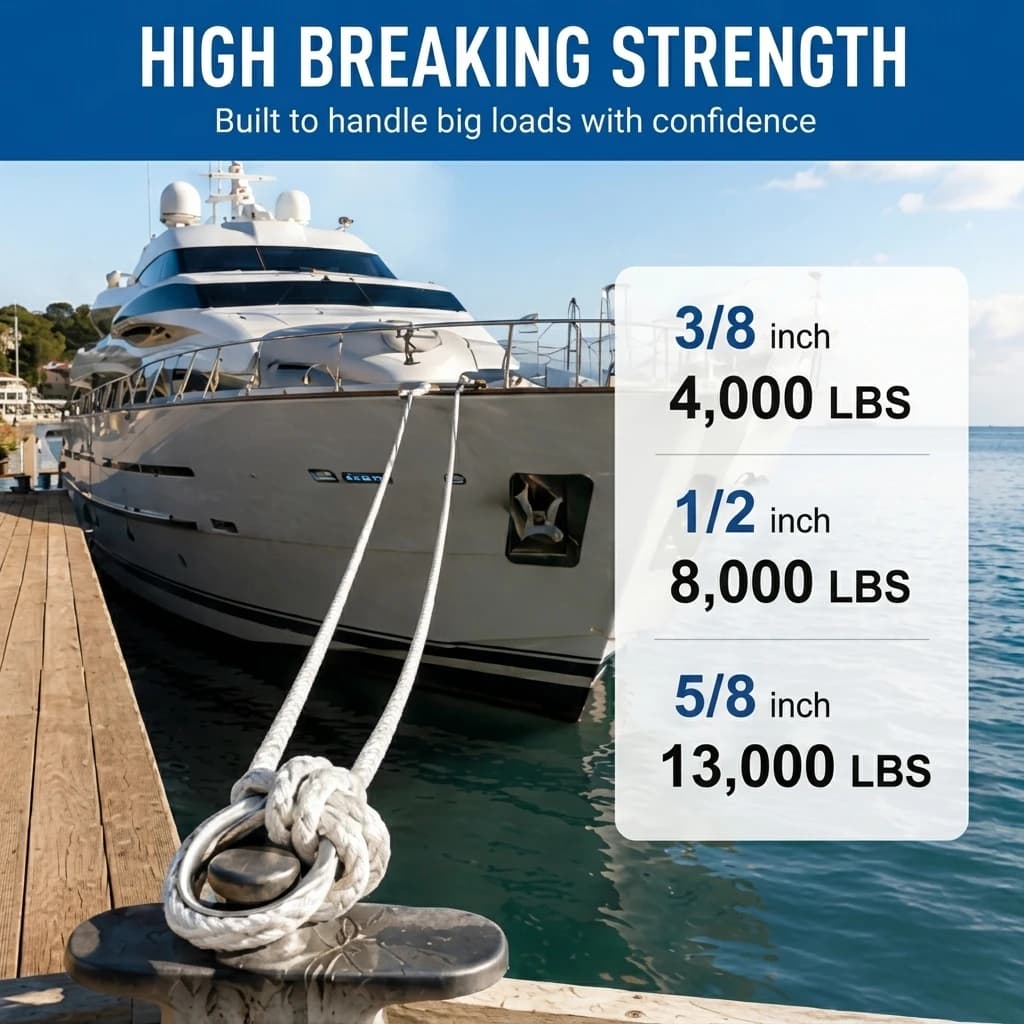 3/8" 100ft Anchor Line For Boat Yacht, 3D Braided Marine Rope W/316 SS, Heavy Duty Mooring Rope, Wear & SaltWater Resistant