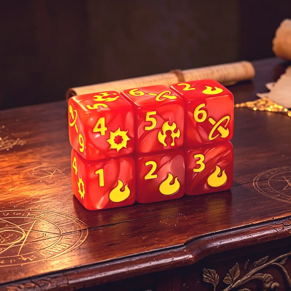 6Pcs Red Gold D6 Dice Set Marble Pattern Lucky RPG Dice for Dungeons and Dragons Style Tabletop Board Games Role Playing Game Ac