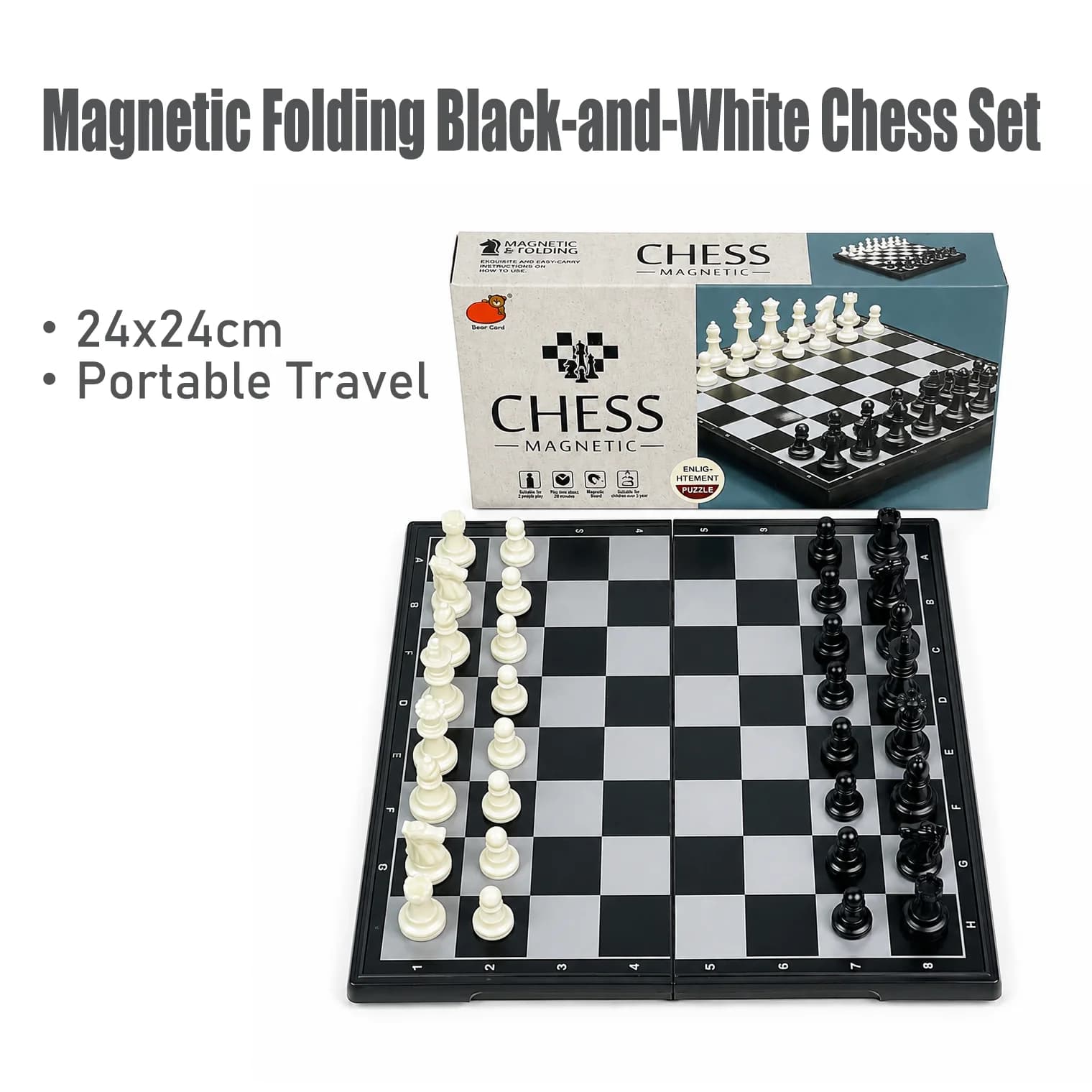 24x24cm Folding Magnetic Chess Set Black White Board Game Portable Travel Educational Puzzle Toy Gift for Kids Adults