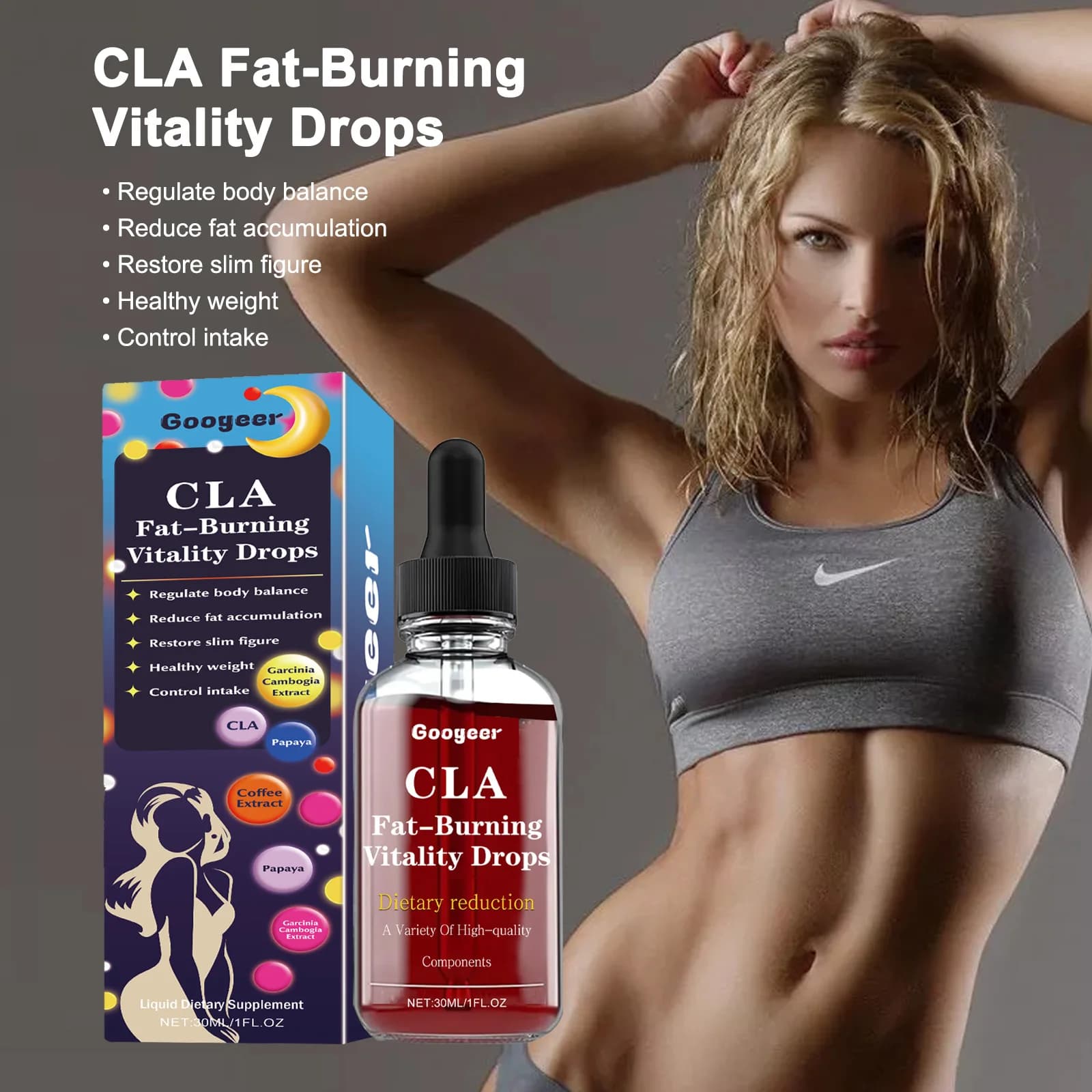 Googeer 30ml Gocce per bevande bruciagrassi Slmming Corpo Rassodante Pancia Coscia Pelle Ridurre la cellulite Perdita di peso Modellamento del corpo Gocce orali