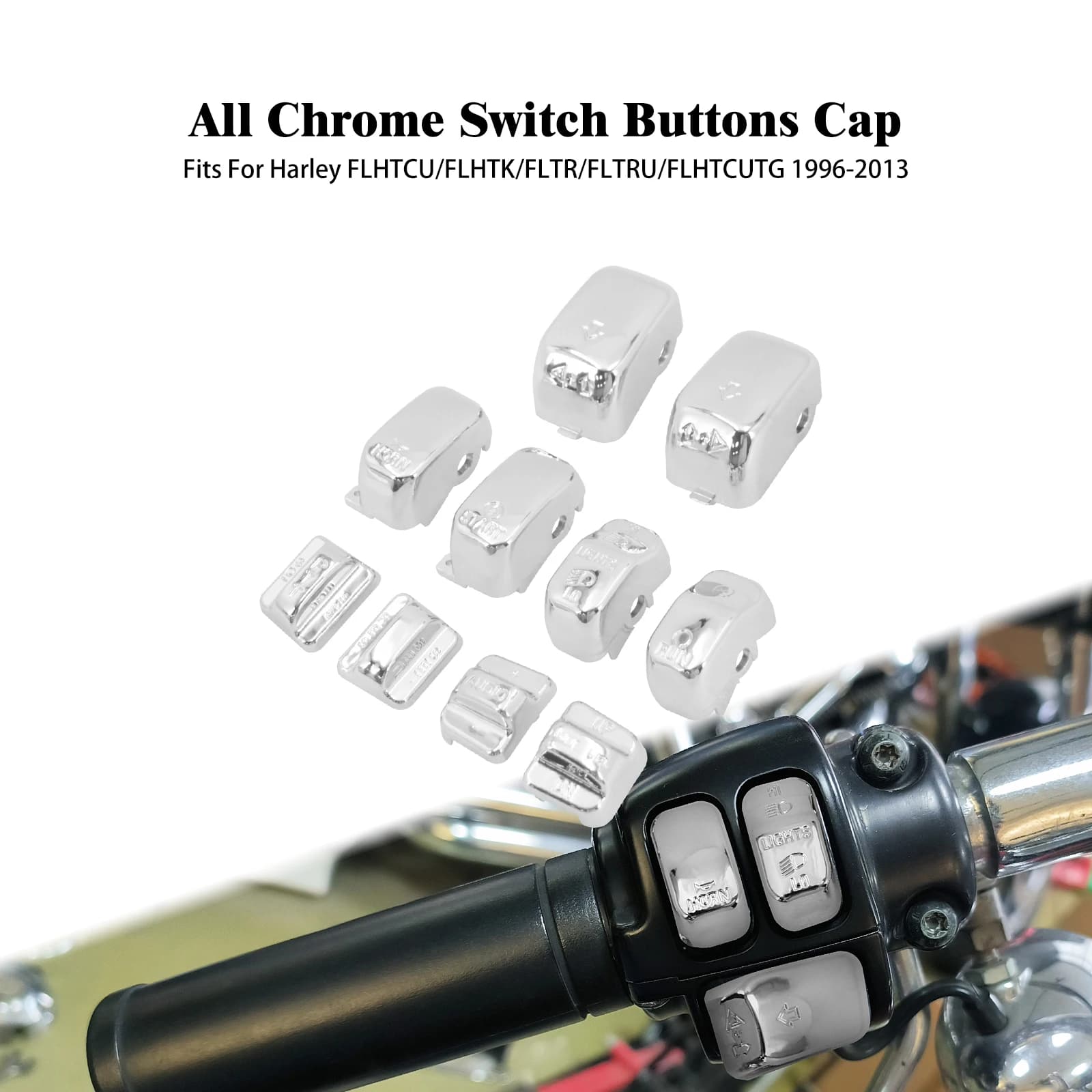 Copricapsule Cromate per Interruttori Moto 10 Pezzi, Copertura Prolunga Pulsante per Harley Touring Electra Street Road Glide 1996-2013