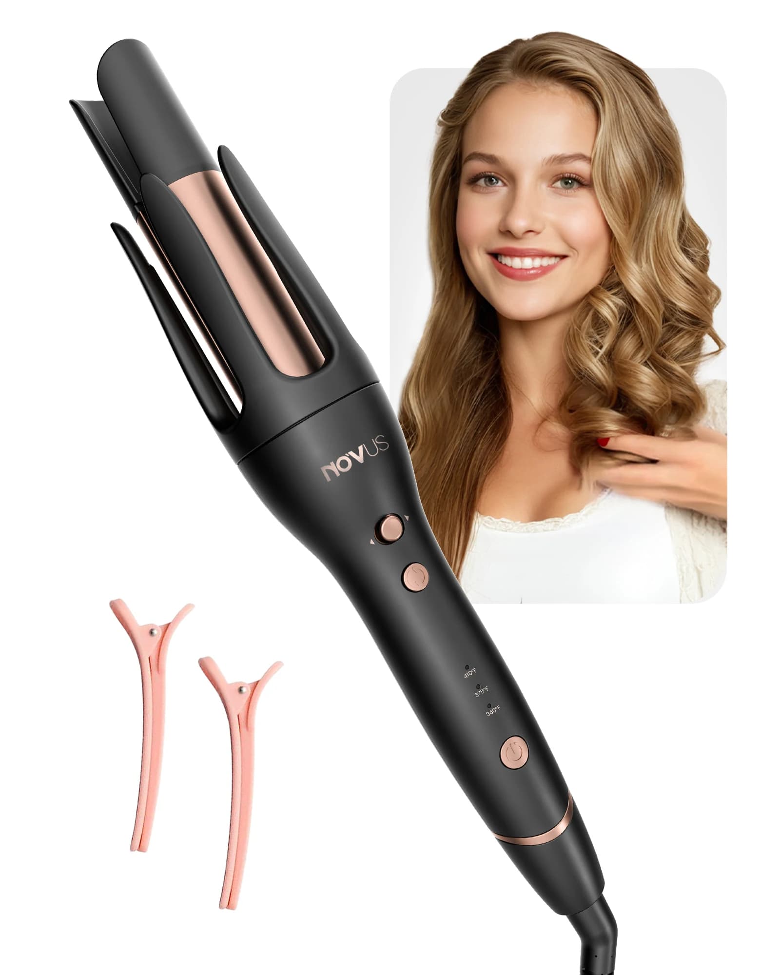 Automatic ceramic curling iron, rotating wand, automatic curling, 3 temperature settings, automatic shutdown 30 minutes, for all hair types