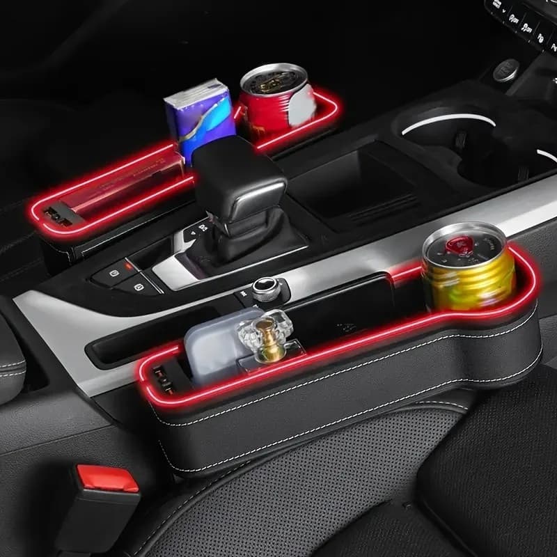 Scatola portaoggetti per seggiolino auto, caricatore porta telefono, organizer vari, illuminazione ambientale a LED, organizer per spazi vuoti per seggiolino auto