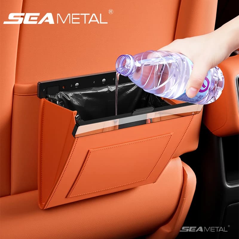 SEAMETAL Cestino per rifiuti da auto con coperchio magnetico, in pelle PU impermeabile, isola gli odori, universale per berlina, SUV, camion