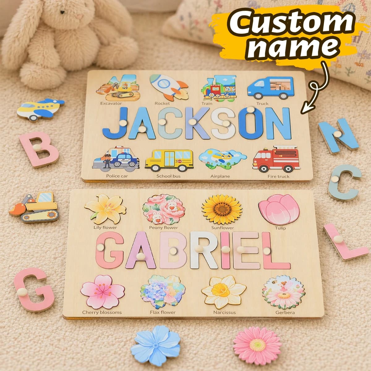 Custom Name Puzzle, Personalized Letter Puzzle, Cute Wooden Alphabet Puzzle, Home Learning Activity, Customized Name Blocks.