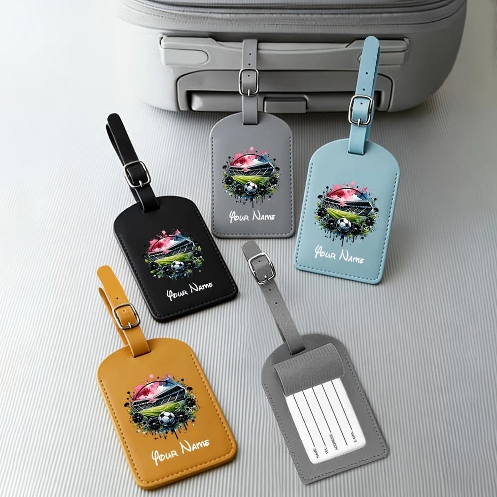 Custom Football Style Luggage Tag, Name Customization Football Pattern Printed Creative Portable Travel ID Label, for Suitcases