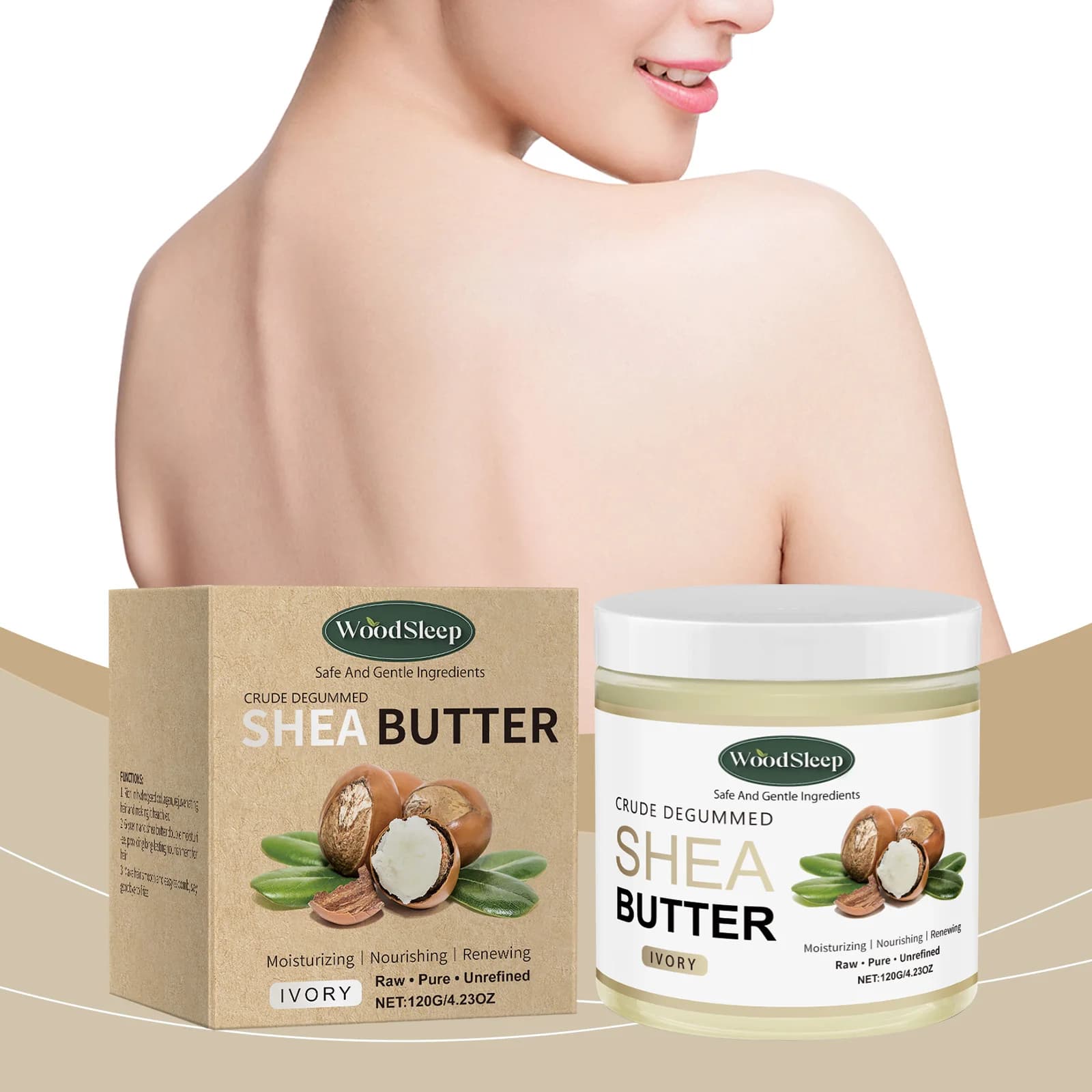 Woodsleep 120g Burro di karitè Nutrire Lozione per la pelle Idratante per il corpo Ridurre l'opacità delle macchie scure Illumina la pelle Crema idratante a lunga durata