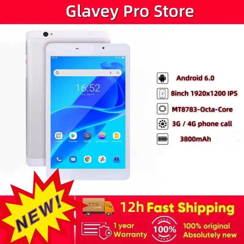 Tablet Telefono Android 6.0 da 8 Pollici con 3G/4G, Schermo LCD Touch Capacitivo 1920x1200 Pixel, Processore Octa-Core MT8783, 2GB RAM, 16GB ROM, 2 Slot SIM
