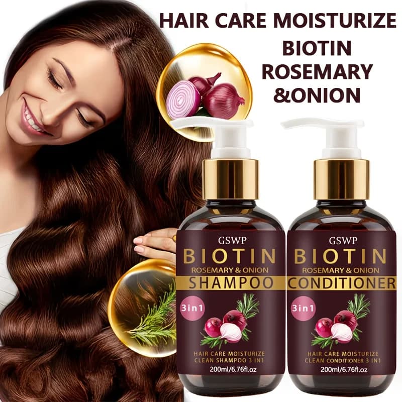 GSWP Biotin Rosemary & Onion Shampoo-Condizionante 3-in-1, detergente idratante profondo, riduce la secchezza, la rottura e le doppie punte. 400ML
